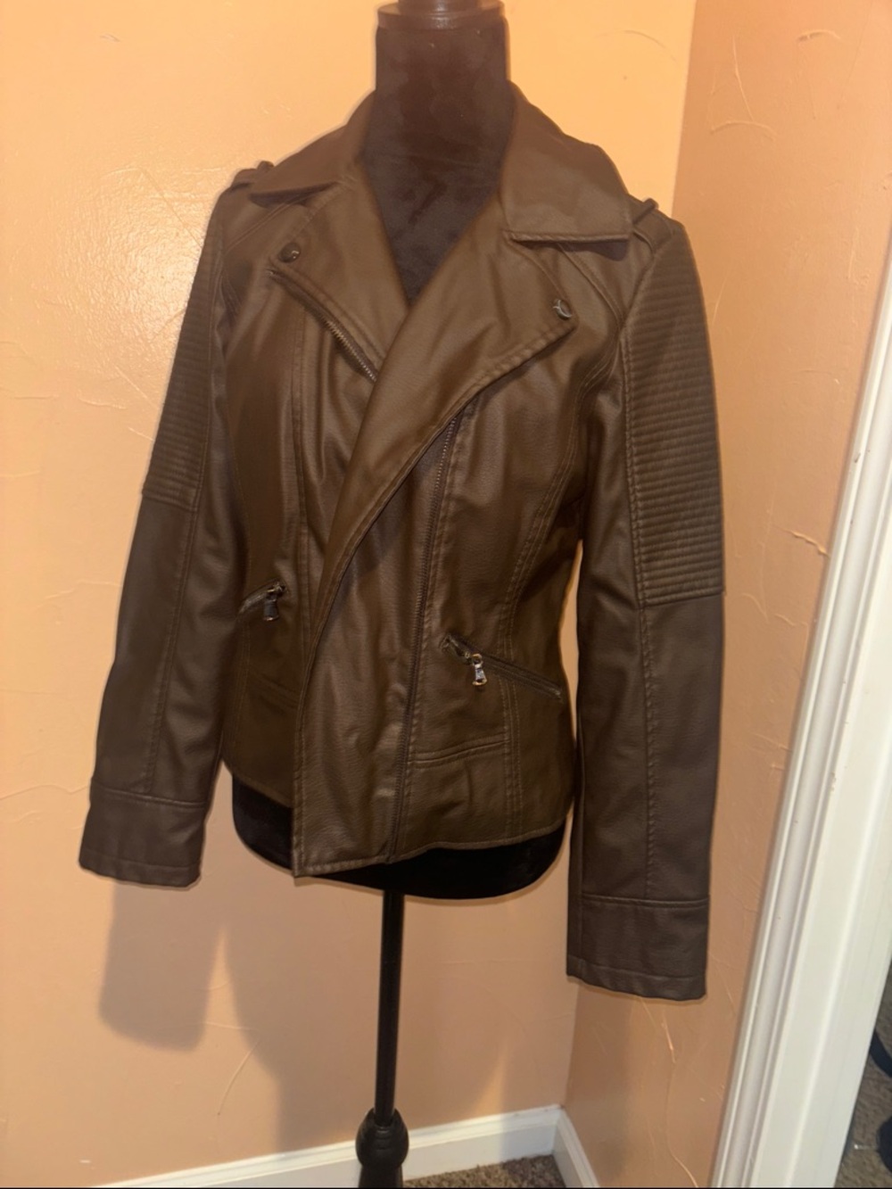 Celebrity Pink Brown Faux Leather Moto Jacket